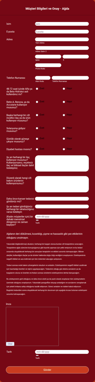 Güzellik Salonu Müşteri Kayıt Form Şablonu