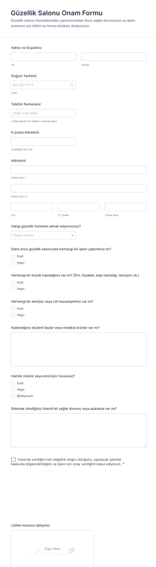 Güzellik Salonu Onam Form Şablonu