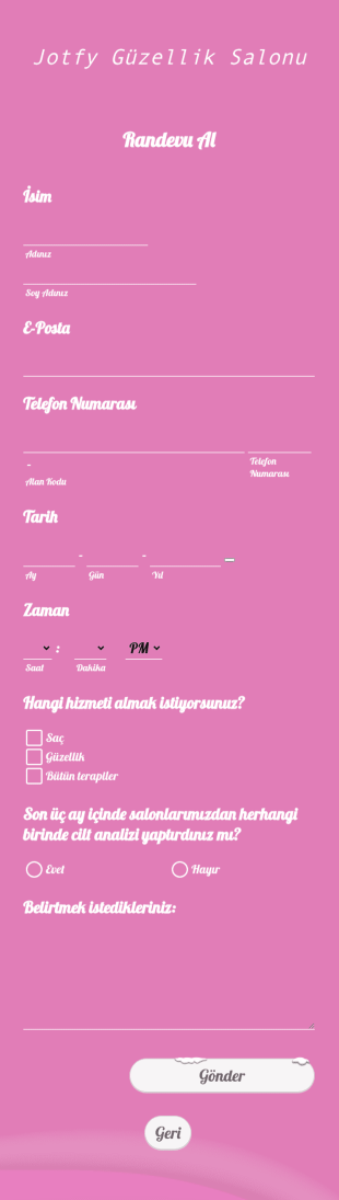 Güzellik Ve Bakım Hizmetleri Için Randevu Alma Form Şablonu