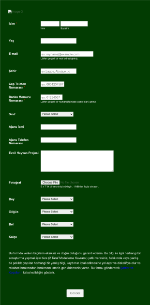 Güzellik Yarışması Kayıt Form Template