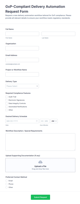 GxP Compliant Delivery Automation Request Form Template