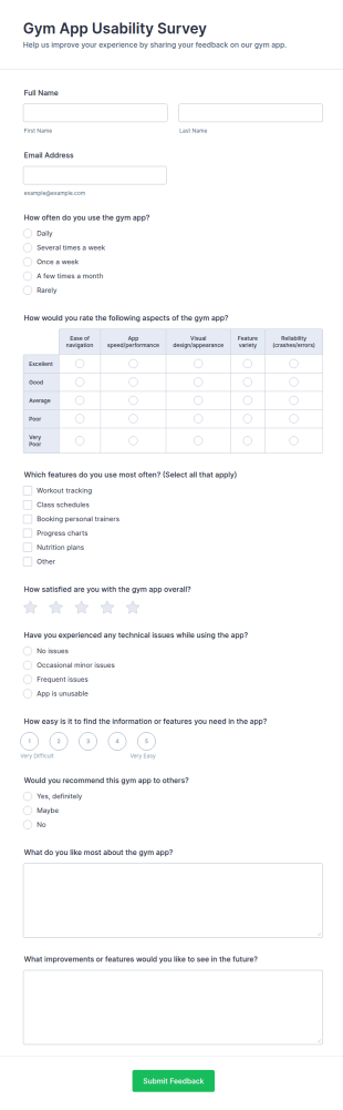 Gym App Usability Survey Form Template