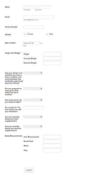 Gym Assessment Form Template