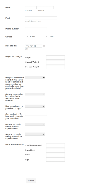 Gym Assessment Form Template