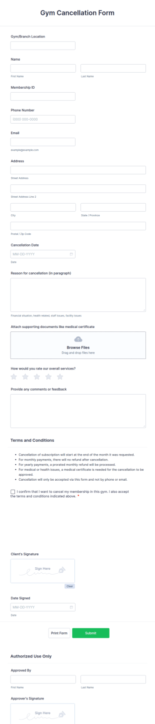 Gym Cancellation Form Template