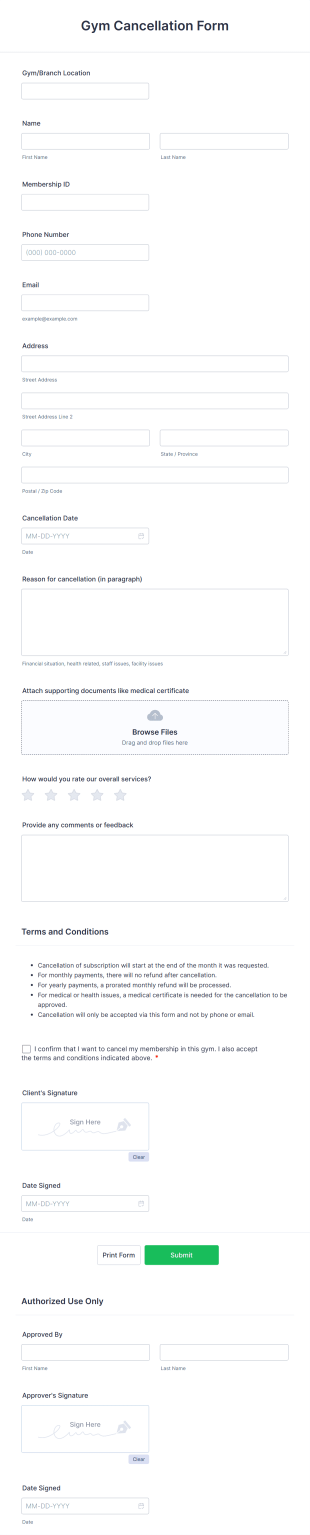 Gym Cancellation Form Template