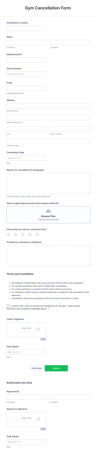 Gym Cancellation Form Template