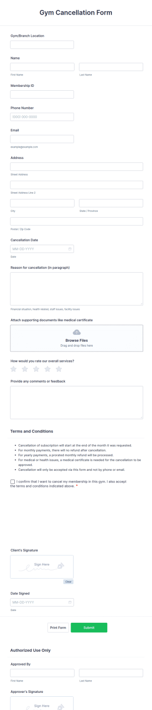 Gym Cancellation Form Template