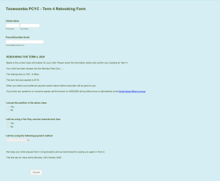 Gym Class Rebooking Form Template
