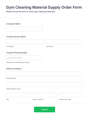 Gym Cleaning Material Supply Order Form Template