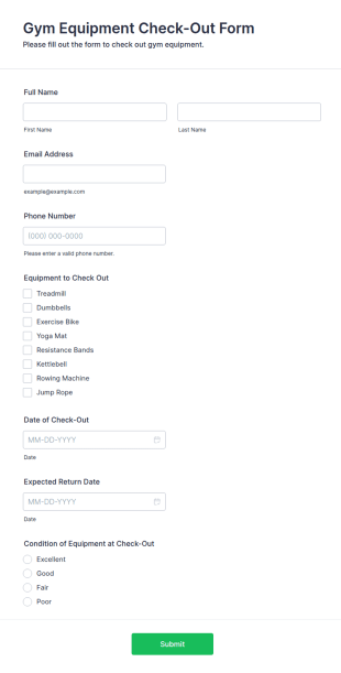 Gym Equipment Check Out Form Template