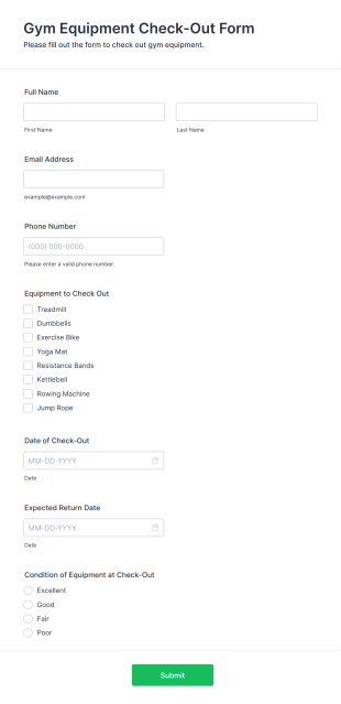 Gym Equipment Check Out Form Template
