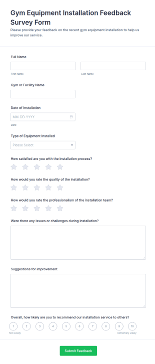 Gym Equipment Installation Feedback Form Template