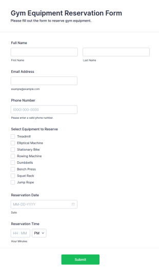 Gym Equipment Reservation Form Template