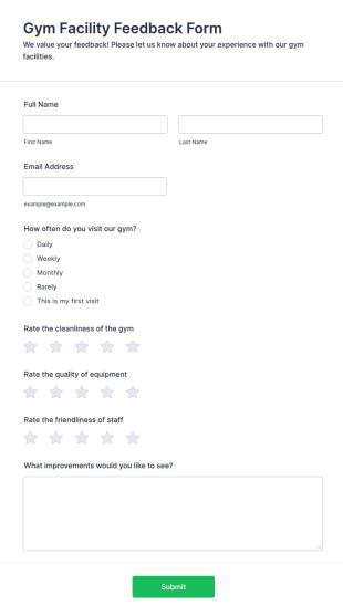 Gym Facility Feedback Form Template