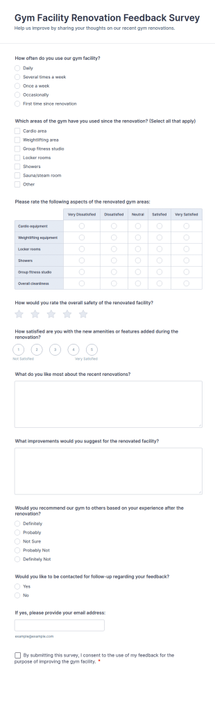 Gym Facility Renovation Feedback Survey Form Template