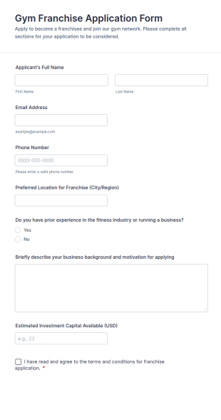 Gym Franchise Application Form Template