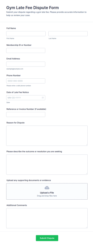 Gym Late Fee Dispute Form Template