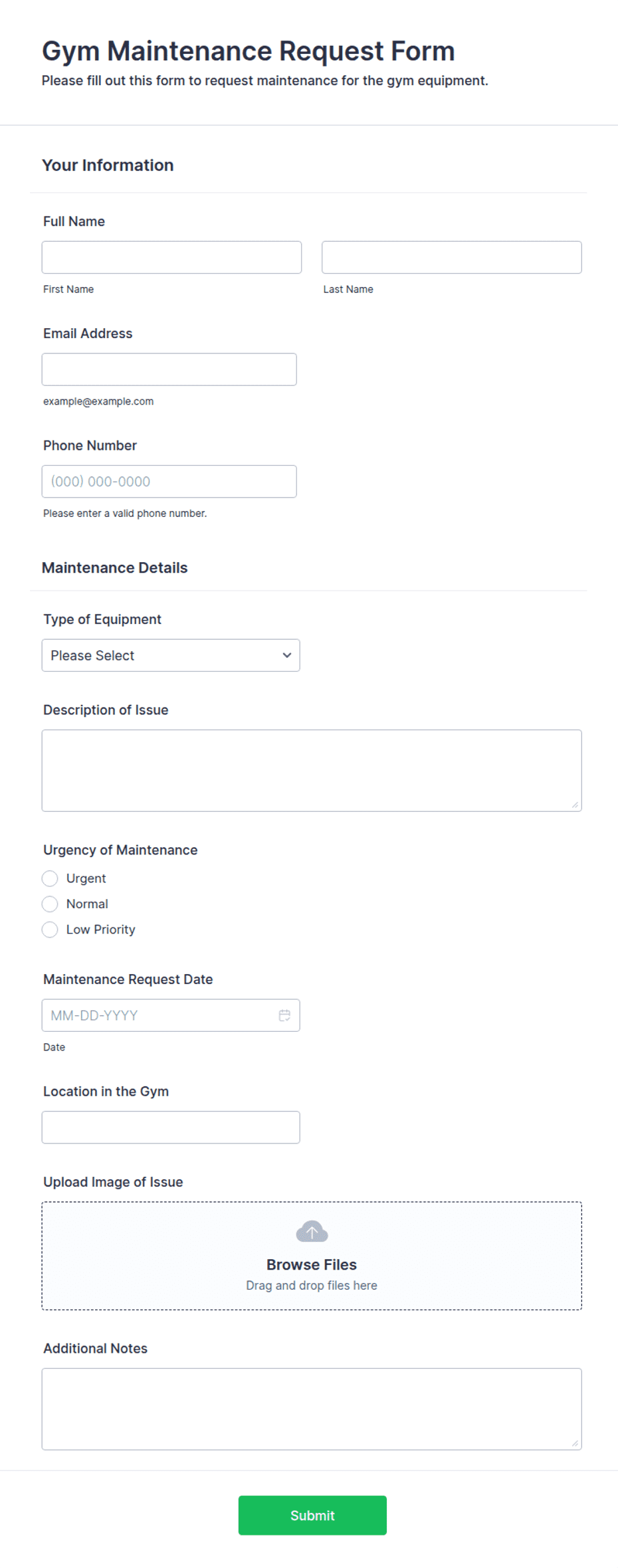 Request Gym Rental Gym Maintenance Request Form Template | Jotform