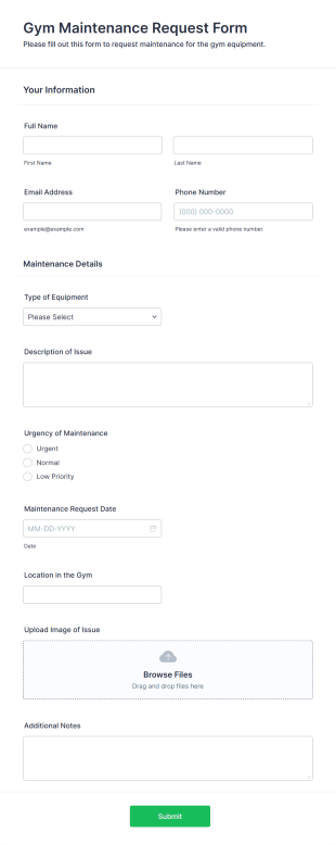Gym Maintenance Request Form Template