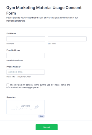 Gym Marketing Material Usage Consent Form Template