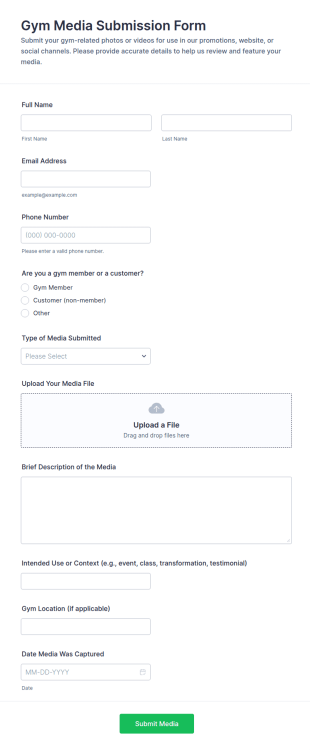 Gym Media Submission Form Template