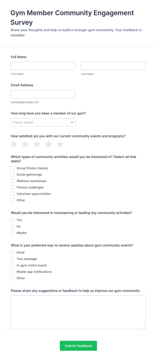 Gym Member Community Engagement Survey Form Template