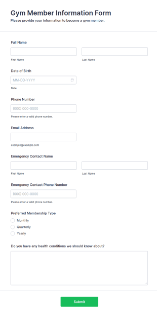 Gym Member Information Form Template