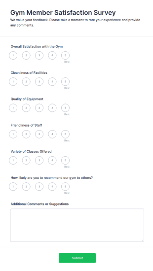 Gym Member Satisfaction Survey Form Template