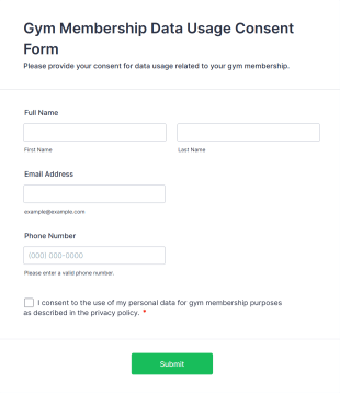 Gym Membership Data Usage Consent Form Template