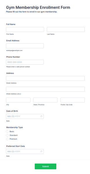 Gym Membership Enrollment Form Template