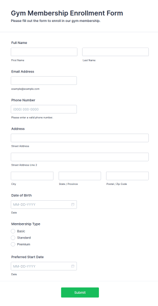 Gym Membership Enrollment Form Template