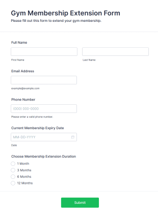 Gym Membership Extension Form Template