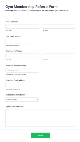 Gym Membership Referral Form Template