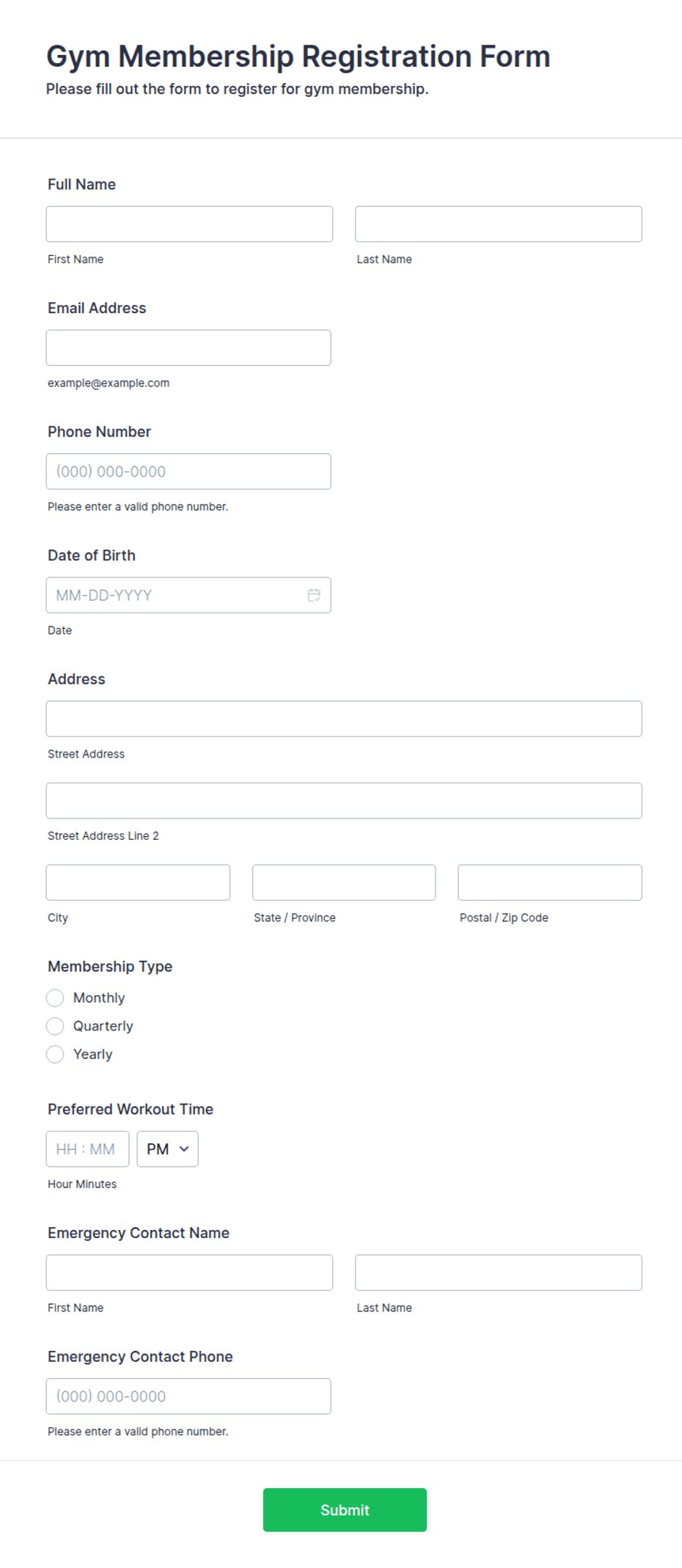 Example Of Membership Form Gym Membership Registration Form Template | Jotform