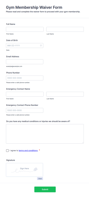 Gym Membership Waiver Form Template