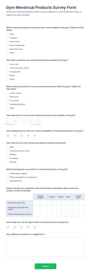 Gym Menstrual Products Survey Form Template