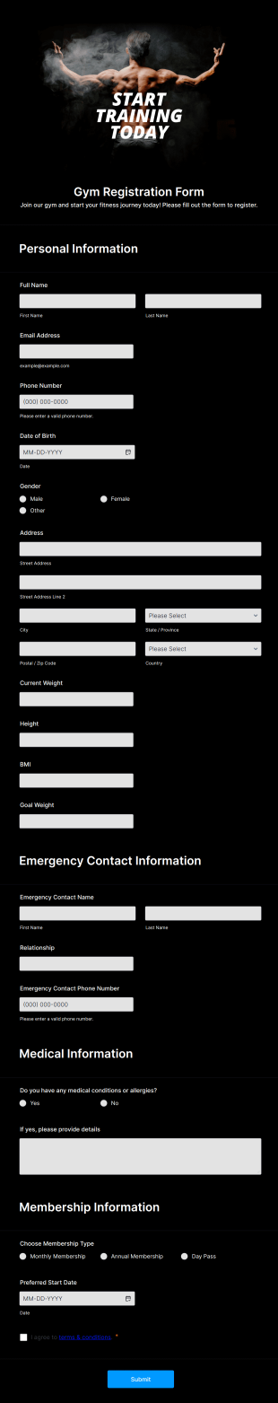 Gym Registration Form Template