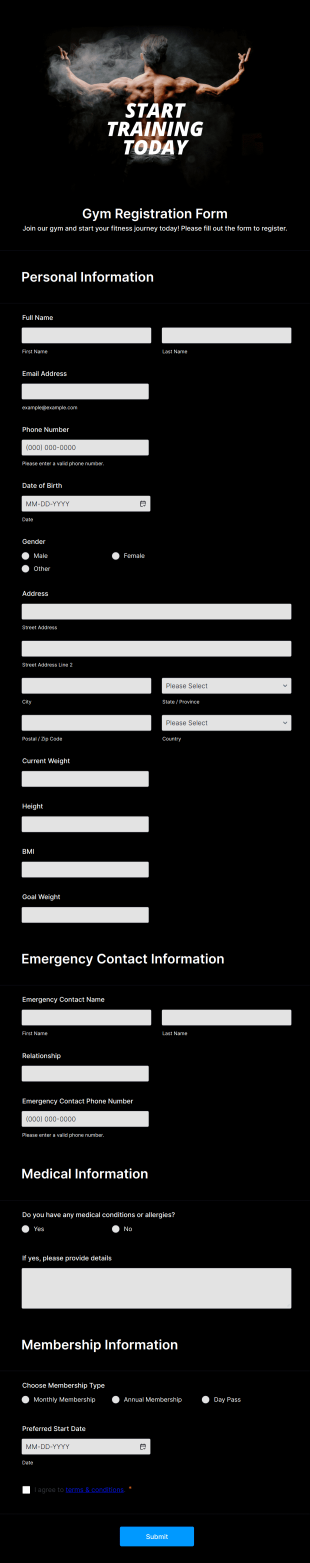 Gym Registration Form Template
