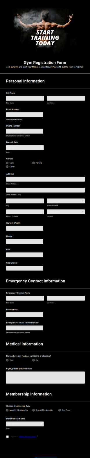 Gym Registration Form Template