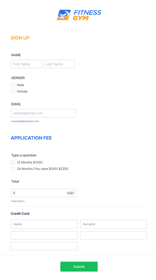Gym Sign Up Form Template