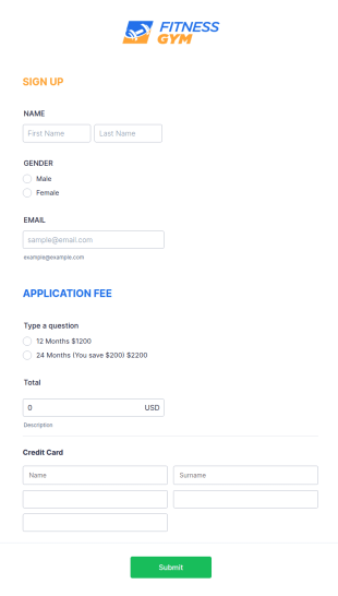 Gym Sign Up Form Template