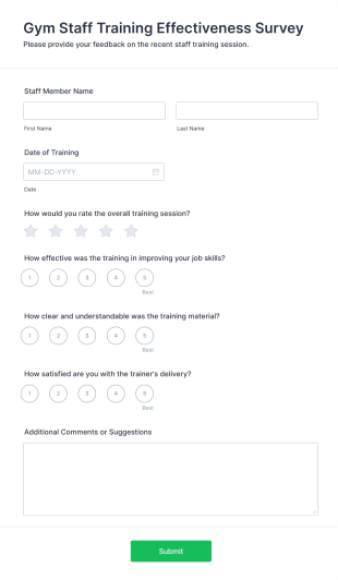 Gym Staff Training Effectiveness Survey Form Template