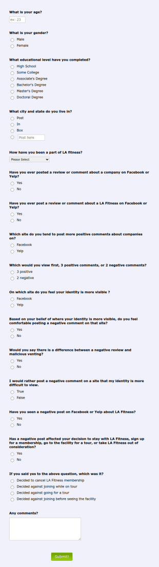 Gym Survey Form Template
