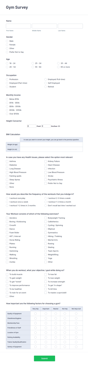 Gym Survey Form Template