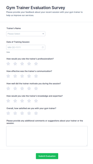 Gym Trainer Evaluation Survey Form Template