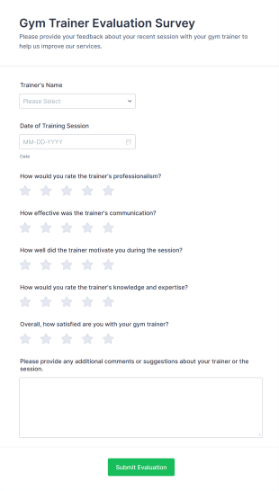 Gym Trainer Evaluation Survey Form Template