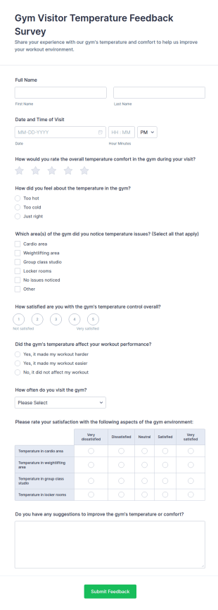 Gym Visitor Temperature Feedback Survey Form Template