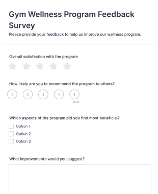 Gym Wellness Program Feedback Survey Form Template