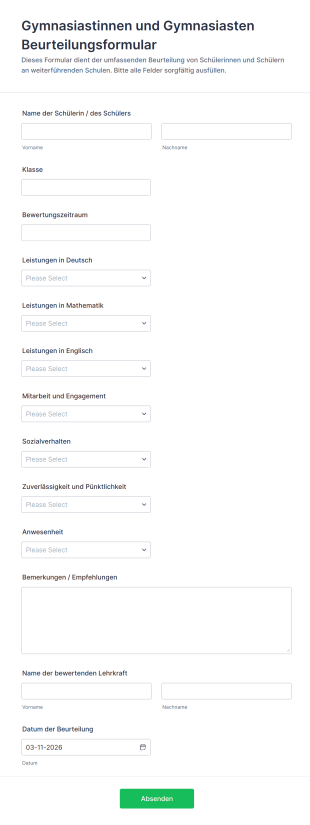 Gymnasiastinnen Und Gymnasiasten Beurteilungsformular